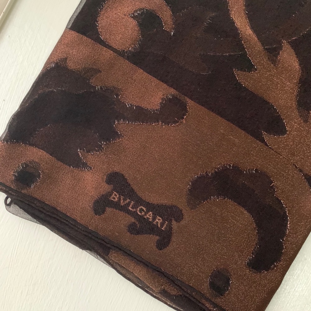 NWOT RARE BULGARI SILK WRAP SCARF METALLIC BRONZE